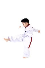Taekwondo action  by a asian cute boy