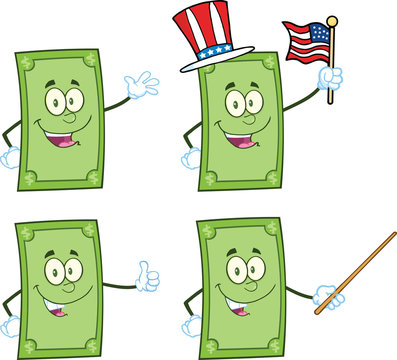 Dollar Bill Cartoon Mascot Characters 1. Collection Set