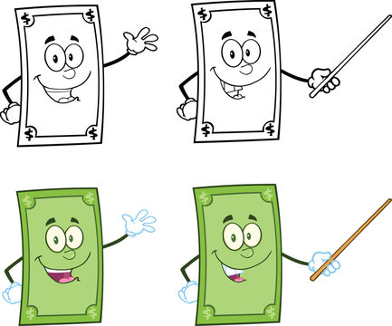 Dollar Bill Cartoon Mascot Characters 3. Collection Set