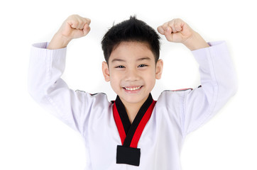 Taekwondo action  by a asian cute boy