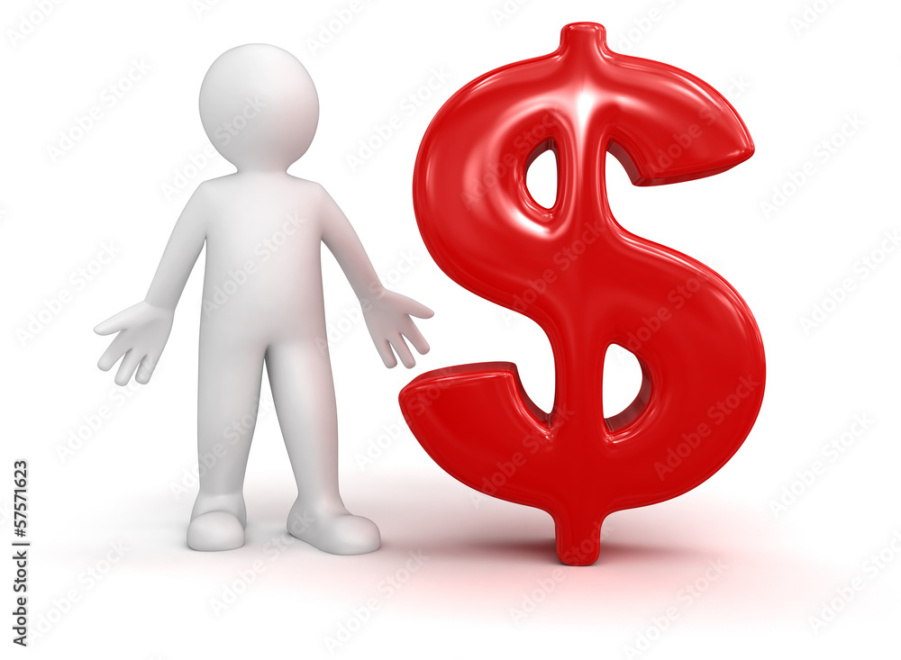 Poster man and dollar (clipping path included)