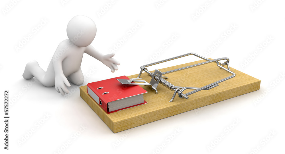 Poster man and mousetrap with document (clipping path included)