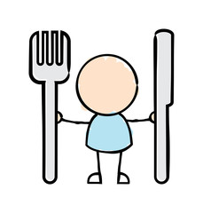 Man Holding Knife and Fork
