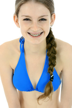 Teenager in Bikini lacht Stock-Foto | Adobe Stock