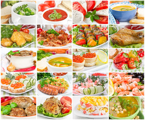 Collage of various tasty and healthy food