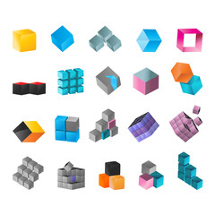 Fototapeta na wymiar Cube Icons Set - Isolated On White Background