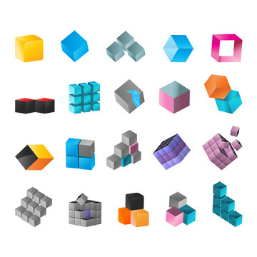 Cube Icons Set - Isolated On White Background