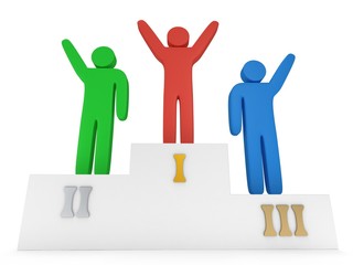 Winners on sports podium isolated on white