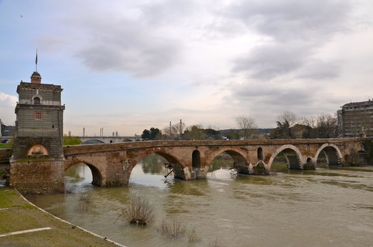 Milvian Bridge In Rome, Italy