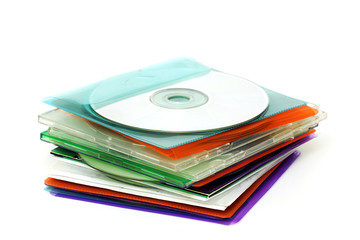 CD in colored plastic cases isolated over white