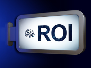 Business concept: ROI and Finance Symbol on billboard background
