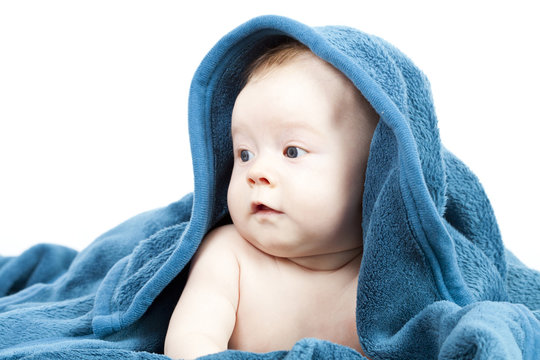 Cute Baby Hideing In Blue Blanket
