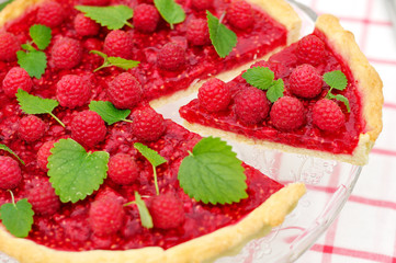 Fresh Raspberry Jelly Tart, selective focus