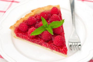 Fresh Raspberry Jelly Tart, selective focus
