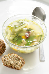 Vegetable soup in a glass bowl