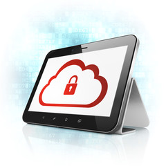 Cloud technology concept: Cloud With Padlock on tablet pc