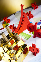 Financial indicators,Chart,Gold bar and sunshine