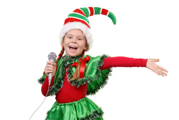 Girl - Santa's elf with a microphone.