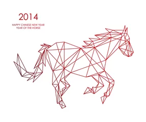Deurstickers Geometrische dieren Chinees nieuwjaar van het webvormbestand van de paarddriehoek.