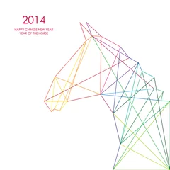 Abwaschbare Fototapete Geometrische Tiere Chinesisches neues Jahr der Pferdedreiecklinienillustration.