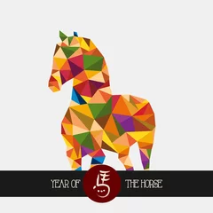 Abwaschbare Fototapete Geometrische Tiere Chinesisches neues Jahr der bunten Dreiecksformdatei des Pferdes.
