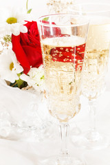 champagne with wedding flowers