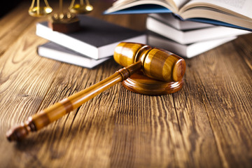 Wooden gavel barrister, justice concept, legal system 