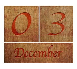 Wooden calendar December 3.