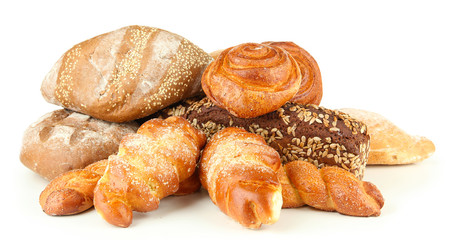 Composition with bread and rolls, isolated on white