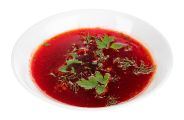 Delicious borsch isolated on white
