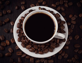 Aromatic coffee in a white cup