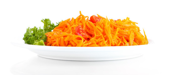Carrot salad on plate isolated on white
