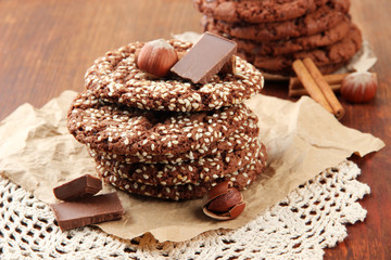 Homemade cookies with sesame seeds, chocolate,