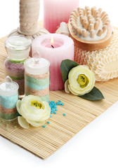 Aromatic salts in glass bottles and spa treatment,