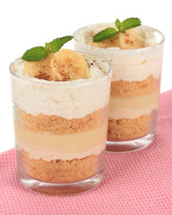 Delicious dessert with banana and caramel