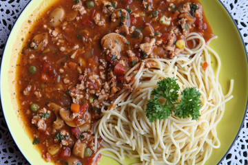 Spaghetti with tomato beef sauce