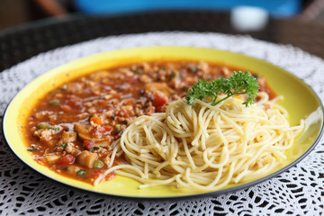 Spaghetti with tomato beef sauce