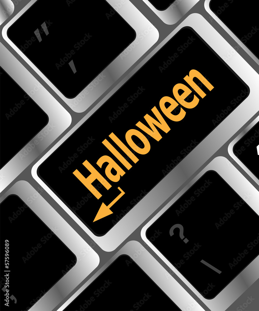 Poster halloween key on computer keyboard