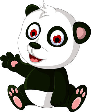 panda cartoon waving hand