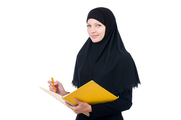 Young muslim female student with books