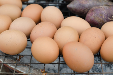Grilled eggs on the hot stove.