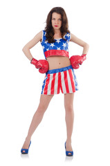 Woman boxer in uniform with US symbols