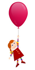 Redhaired girl flying on a balloon