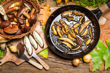 Preparing wild mushrooms to frying