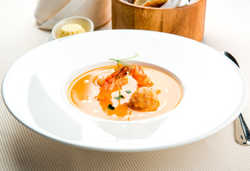 Bowl of fresh seafood soup