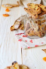 homemade biscotti in a large glass jar