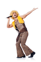 Man with afrocut and mic isolated on white