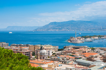 Strait between Sicily and Italy, view from Messina, Sicily - obrazy, fototapety, plakaty