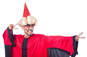 Wizard in red costume isolated on white