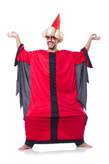 Wizard in red costume isolated on white